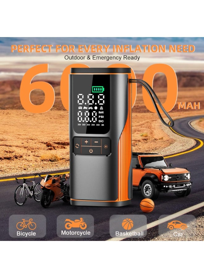 Tire Inflator Portable Air Compressor, 150PSI Car Tire Pump with Real - Time Pressure Display for Cars, Motorcycles, Bicycles, Ball Bikes, Dual - Use Type MU-008-L (6000mAh + car charging cable) - Image 5