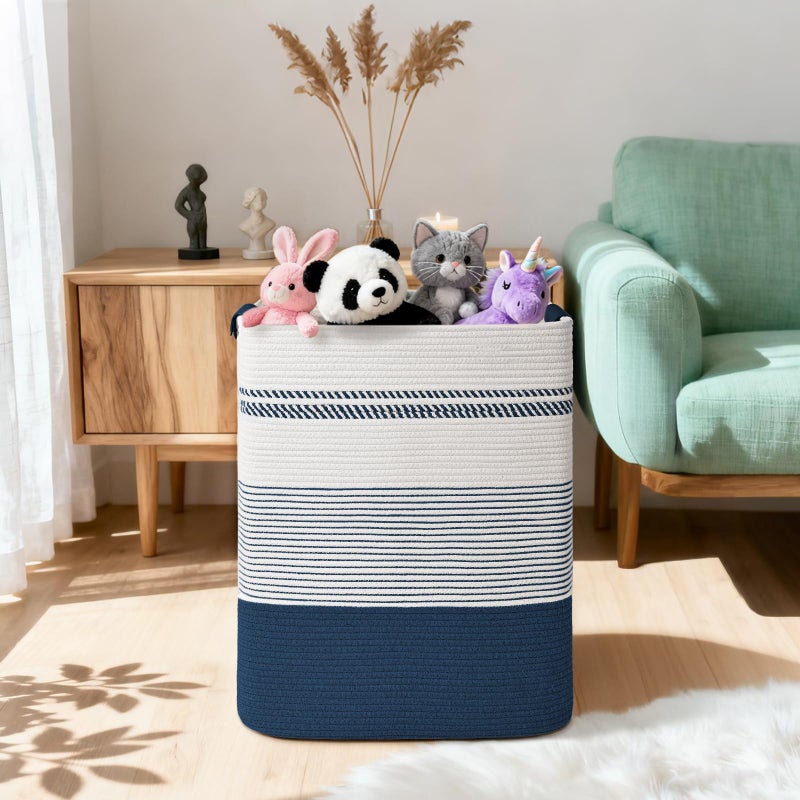Degeyoyo Laundry Hamper, 95L Tall Laundry Basket with Leather Handles, Rectangle Large Clothes Hamper for Organizing, Cotton Woven Laundry Baskets Storage Hampers for Bedroom, Nursery, Living Room - Image 2
