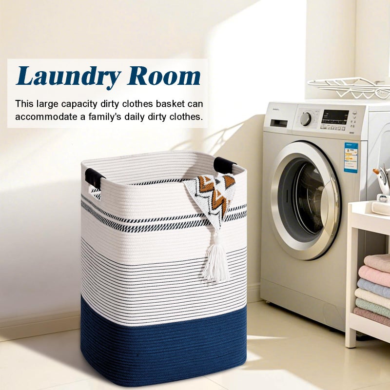 Degeyoyo Laundry Hamper, 95L Tall Laundry Basket with Leather Handles, Rectangle Large Clothes Hamper for Organizing, Cotton Woven Laundry Baskets Storage Hampers for Bedroom, Nursery, Living Room - Image 4