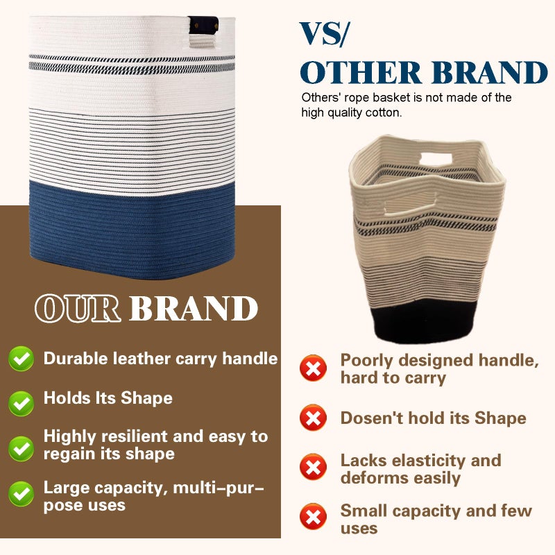 Degeyoyo Laundry Hamper, 95L Tall Laundry Basket with Leather Handles, Rectangle Large Clothes Hamper for Organizing, Cotton Woven Laundry Baskets Storage Hampers for Bedroom, Nursery, Living Room - Image 5
