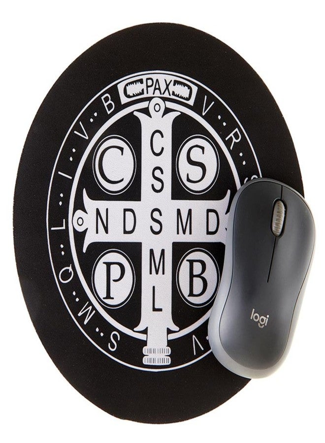 Needzo Saint Benedict Mouse Pad, Round, Non-Slip Mat for Computers or Laptops, Catholic Office Accessories, 8 Inches - Image 2