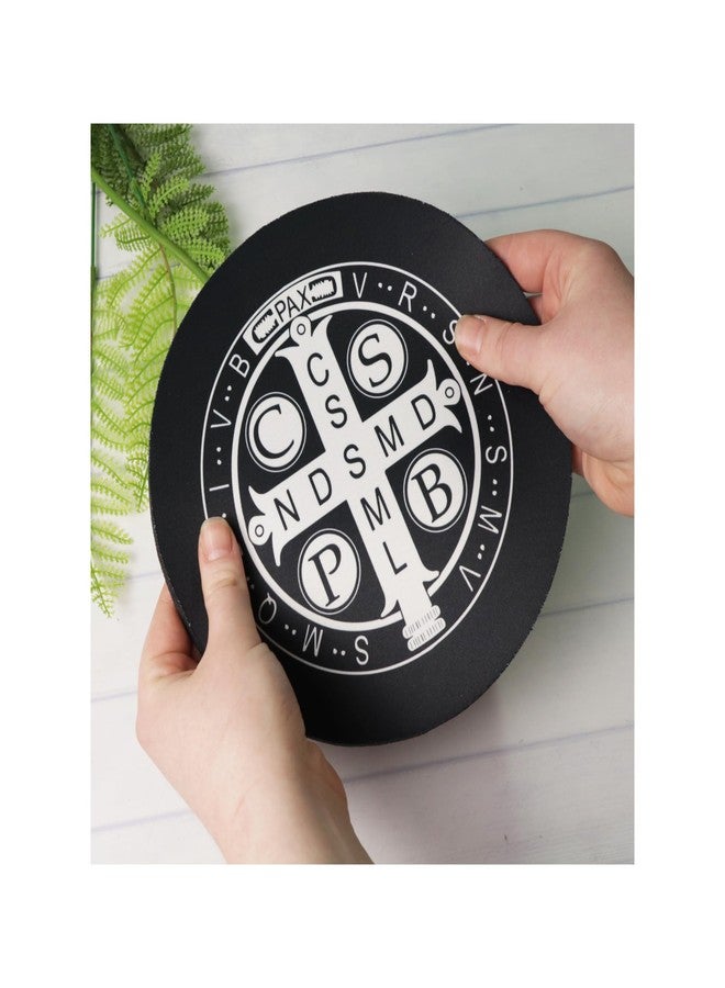 Needzo Saint Benedict Mouse Pad, Round, Non-Slip Mat for Computers or Laptops, Catholic Office Accessories, 8 Inches - Image 4