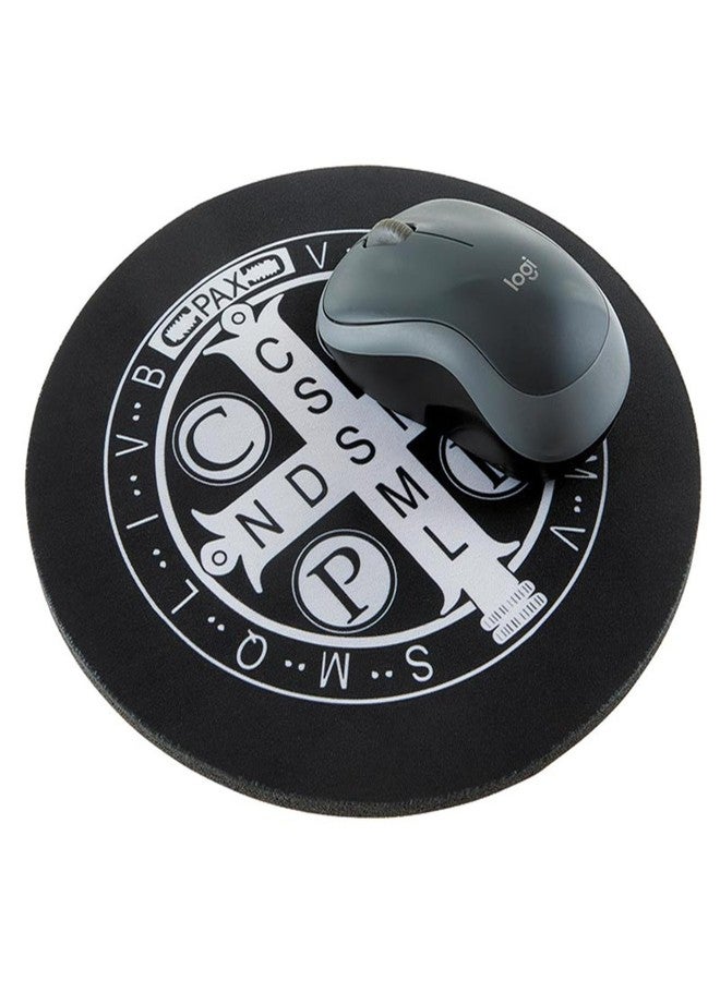 Needzo Saint Benedict Mouse Pad, Round, Non-Slip Mat for Computers or Laptops, Catholic Office Accessories, 8 Inches - Image 3