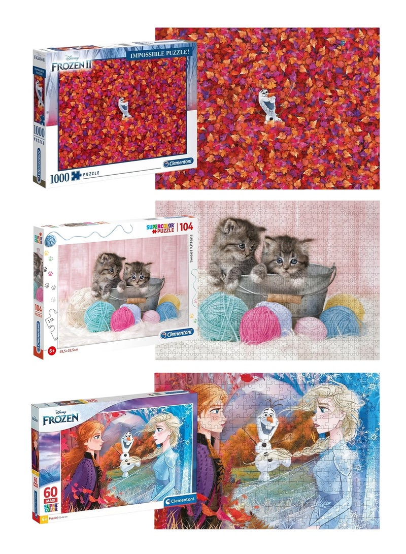 Clementoni Jigsaw Puzzle for Kids & Adults – Disney Frozen 2 & Sweet Kittens, 60 / 104 / 1000 Pieces, Educational & Fun Puzzle Game - Image 1