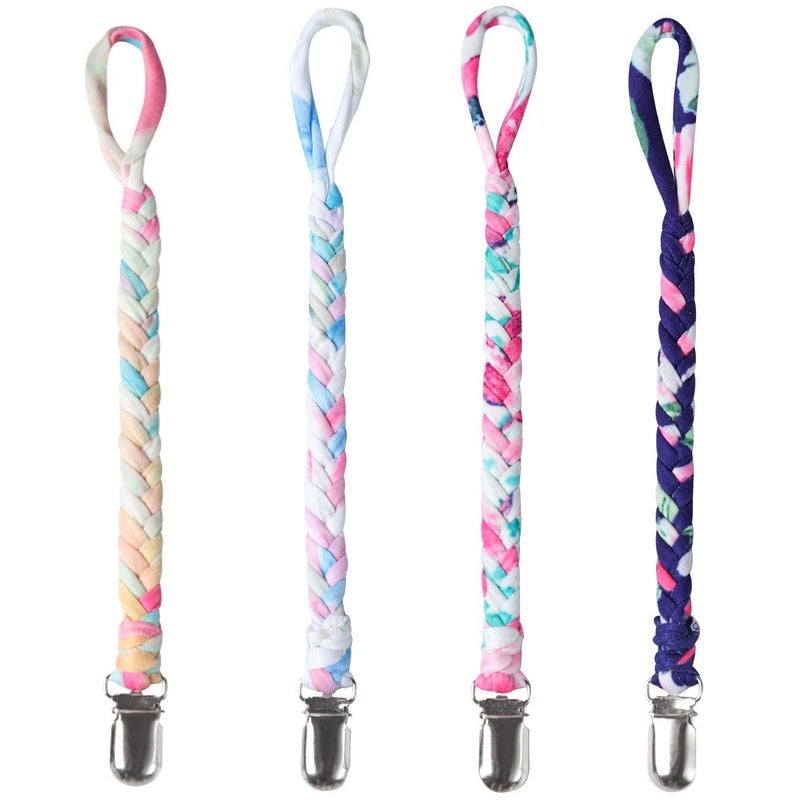 ONWON Onwon 4 Pieces Pacifier Clips for Infant Boys and Girls Universal Pacifier Holder HandMade Braided Soothie Leash for All Pacifiers Teething Drool Bibs Gray Yellow White Blue