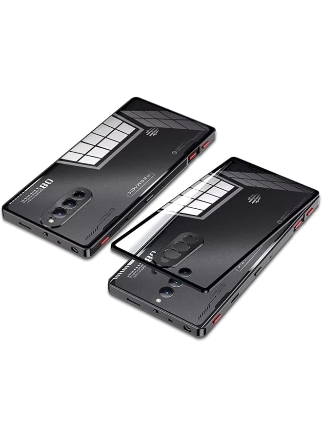 إيروريكس جراب متوافق مع هاتف Red Magic 8 Pro بإطار معدني + غطاء خلفي من الزجاج المقوى الشفاف مع حماية الكاميرا ضد الصدمات باللون الأسود - Image 1