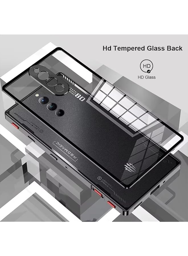 إيروريكس جراب متوافق مع هاتف Red Magic 8 Pro بإطار معدني + غطاء خلفي من الزجاج المقوى الشفاف مع حماية الكاميرا ضد الصدمات باللون الأسود - Image 4