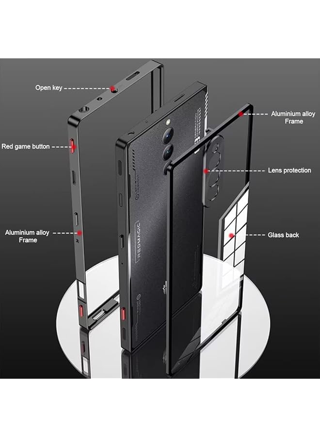 إيروريكس جراب متوافق مع هاتف Red Magic 8 Pro بإطار معدني + غطاء خلفي من الزجاج المقوى الشفاف مع حماية الكاميرا ضد الصدمات باللون الأسود - Image 2