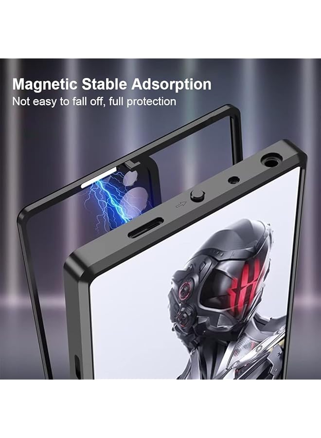 إيروريكس جراب متوافق مع هاتف Red Magic 8 Pro بإطار معدني + غطاء خلفي من الزجاج المقوى الشفاف مع حماية الكاميرا ضد الصدمات باللون الأسود - Image 3