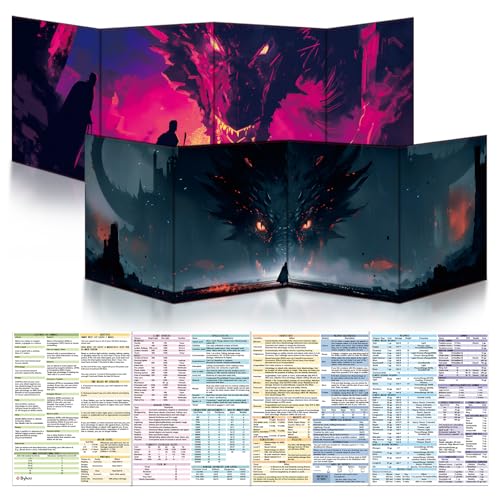 Byhoo 2 PCS DM Screen for DD 5E with 2 Immersive ThemesWaterproof Reusable Surface TriFold Portable Design Folds to A4 Size DND Accessories Compatible with Players Handbook - Image 1