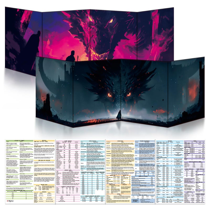 Byhoo 2 PCS DM Screen for DD 5E with 2 Immersive ThemesWaterproof Reusable Surface TriFold Portable Design Folds to A4 Size DND Accessories Compatible with Players Handbook - Image 2