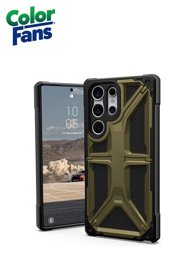 كولور فانس غطاء حماية Monarch Premium Rugged Heavy Duty مقاوم للصدمات والصدمات لهاتف Samsung Galaxy S23 Ultra - زيتوني - Image 1