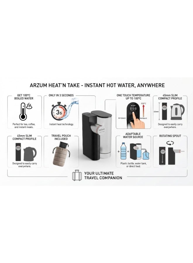 Arzum Instant Hot Water Dispenser AR3155-0154 2.5L 1600W Digital Touch Control Adjustable Temperature Black AR3155-0154 black - Image 3