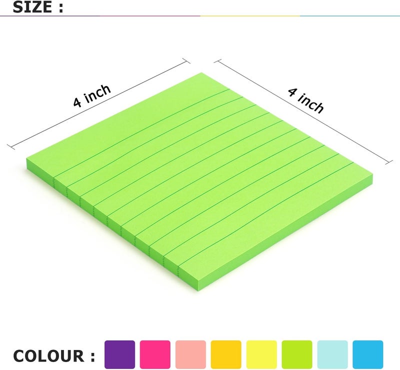 Eastern Wolf 8 Pads Lined Sticky Notes 4x4 Sticky Notes with Lines Self-Stick Note Pads 8 Bright Multi Colors, 50 Sheet/Pad - Image 3