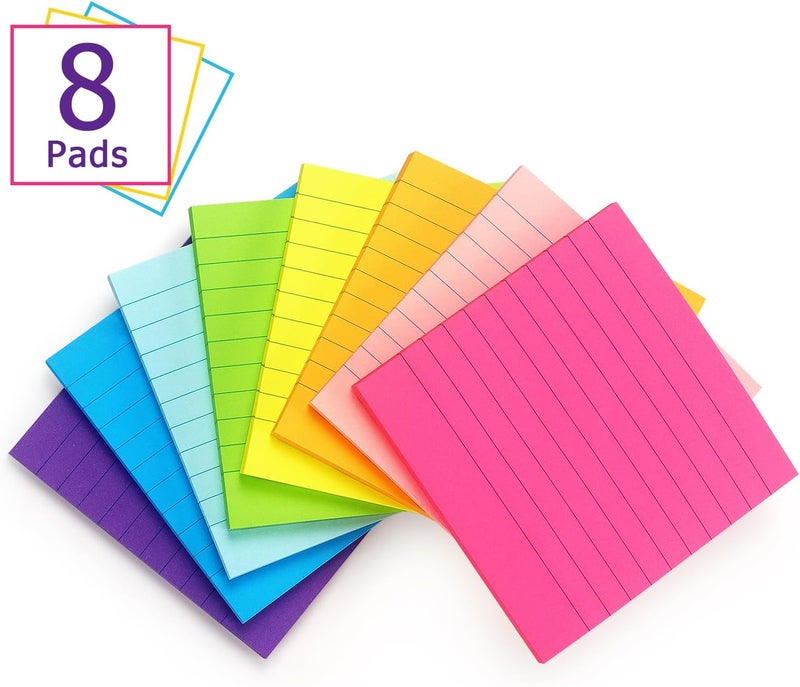Eastern Wolf 8 Pads Lined Sticky Notes 4x4 Sticky Notes with Lines Self-Stick Note Pads 8 Bright Multi Colors, 50 Sheet/Pad - Image 2