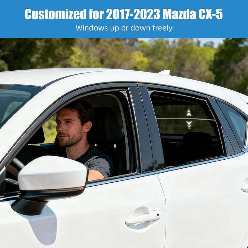 ستائر نوافذ السيارة لمازدا CX-5 2017-2023 - ستارة شمسية للنافذة الجانبية الخلفية للأطفال، أغطية نوافذ خصوصية سيارة بشبكة قابلة للتنفس، حماية من الأشعة فوق البنفسجية وعزل حراري للرحلات الطويلة، القيلولة، التخييم - Image 2