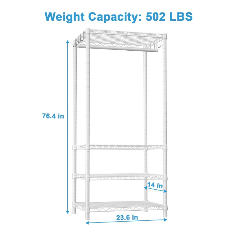 Ulif H4 Mini Portable Closet, 4 Tiers Freestanding Clothing Garment Rack for Small Space, Metal Clothes Wardrobe System for Bedroom, 23.6" W x 14" D x 76.4" H, Load 502 lbs, White - Image 5