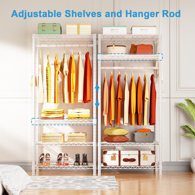Ulif H4 Mini Portable Closet, 4 Tiers Freestanding Clothing Garment Rack for Small Space, Metal Clothes Wardrobe System for Bedroom, 23.6" W x 14" D x 76.4" H, Load 502 lbs, White - Image 3
