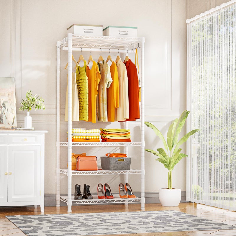 Ulif H4 Mini Portable Closet, 4 Tiers Freestanding Clothing Garment Rack for Small Space, Metal Clothes Wardrobe System for Bedroom, 23.6" W x 14" D x 76.4" H, Load 502 lbs, White - Image 2