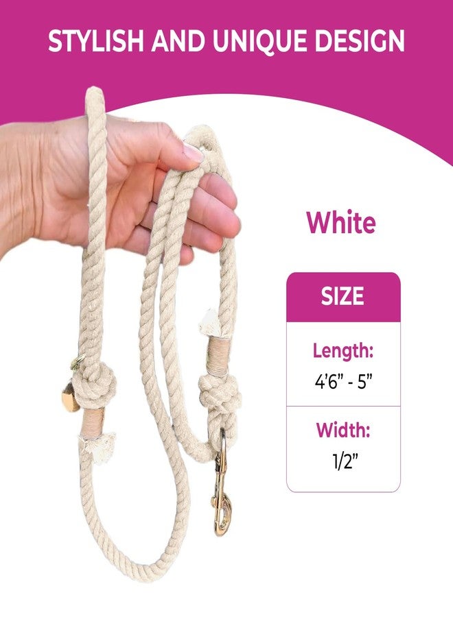 Glow Pups طوق كلاب Glow Pups Rope، مصنوع يدويًا من قطن الكاريبي مع مشبك قوي وحلقة D، ناعم ومتين، مثالي لحفلات الزفاف، طوق بوهيمي بطول 5 أقدام، أبيض طبيعي، بنمط بوهيمي أنيق مستوحى من أجواء الشاطئ. - Image 3