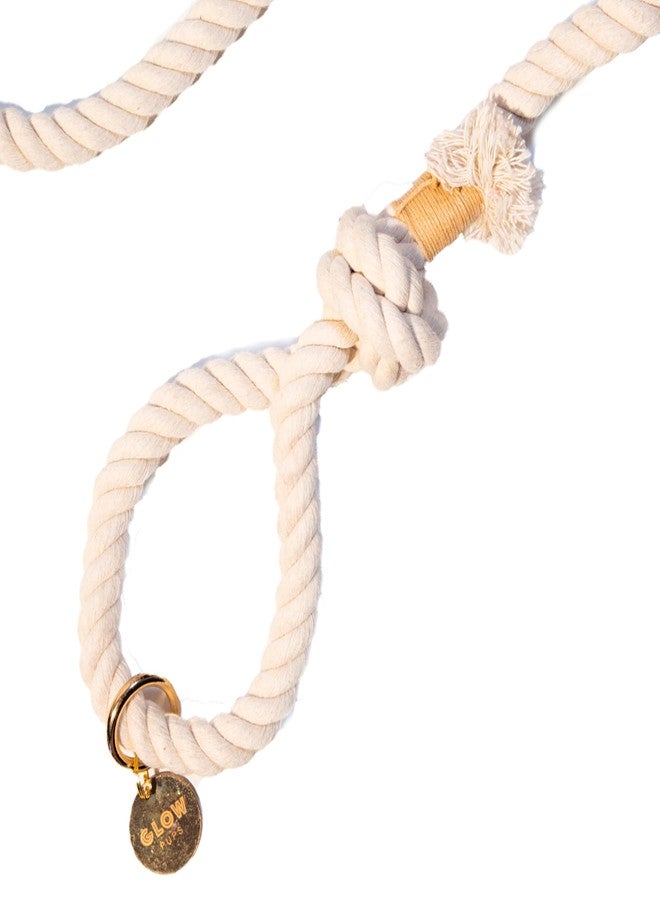 Glow Pups طوق كلاب Glow Pups Rope، مصنوع يدويًا من قطن الكاريبي مع مشبك قوي وحلقة D، ناعم ومتين، مثالي لحفلات الزفاف، طوق بوهيمي بطول 5 أقدام، أبيض طبيعي، بنمط بوهيمي أنيق مستوحى من أجواء الشاطئ. - Image 4