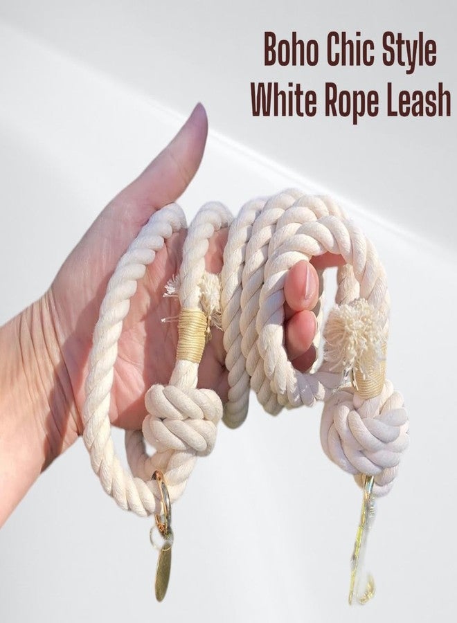 Glow Pups طوق كلاب Glow Pups Rope، مصنوع يدويًا من قطن الكاريبي مع مشبك قوي وحلقة D، ناعم ومتين، مثالي لحفلات الزفاف، طوق بوهيمي بطول 5 أقدام، أبيض طبيعي، بنمط بوهيمي أنيق مستوحى من أجواء الشاطئ. - Image 5