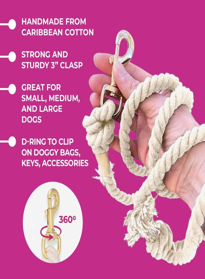 Glow Pups طوق كلاب Glow Pups Rope، مصنوع يدويًا من قطن الكاريبي مع مشبك قوي وحلقة D، ناعم ومتين، مثالي لحفلات الزفاف، طوق بوهيمي بطول 5 أقدام، أبيض طبيعي، بنمط بوهيمي أنيق مستوحى من أجواء الشاطئ. - Image 2