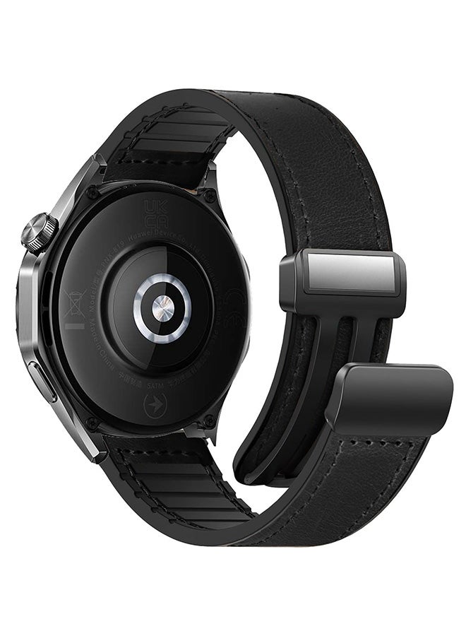 22mm Leather Watch Strap Compatible with Huawei GT4 46mm/GT3 46mm/GT3 Pro/Watch 3/GT2e/GT2 pro/GT2 42mm 46mm Replacement Strap Black - Image 1