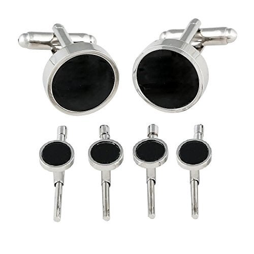 Cuff-Daddy Mens Black Onyx Spring-Back Tuxedo Cufflinks Studs Formal Set with Presentation Gift Box - Image 1