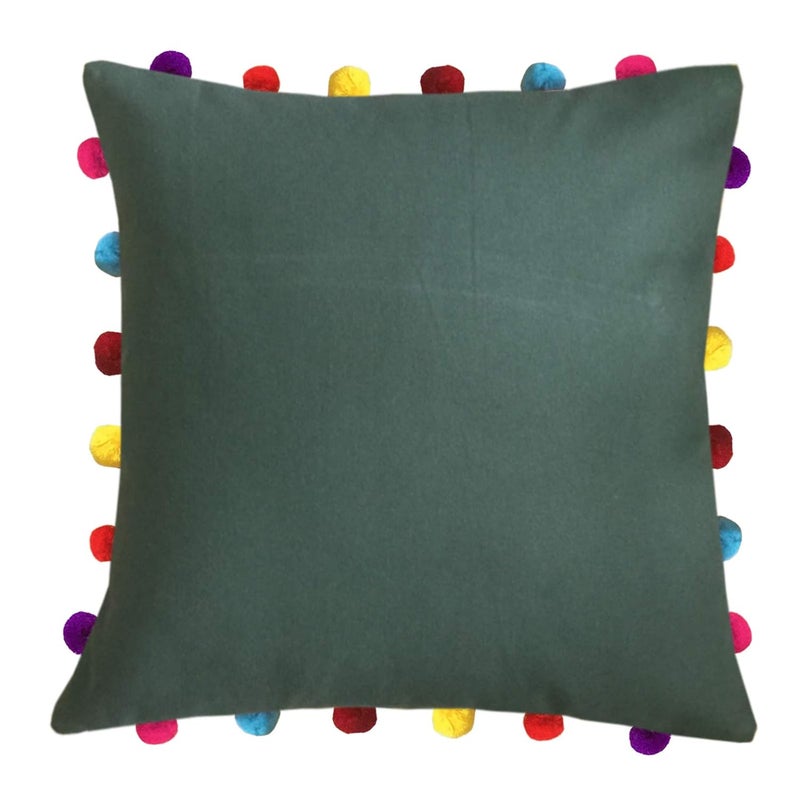 Lushomes Cushion Cover 18x18 Boho Cushion Covers Sofa Pillow Cover Cushion Covers with Tassels Cushion Cover with pom pom 18x18 Inches Set of 3 Olive Green - Image 2