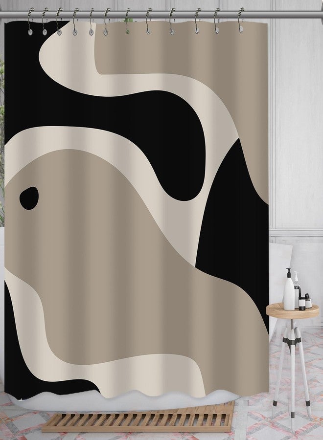She Love Black and Grey Abstract Shower Curtain Modern Geometric Art Minimalist Curve Beige Shower Curtain with Metal Hooks 72x72 Inch Waterproof Polyester Bathroom Curtain - Image 1