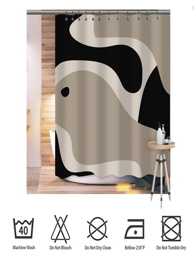 She Love Black and Grey Abstract Shower Curtain Modern Geometric Art Minimalist Curve Beige Shower Curtain with Metal Hooks 72x72 Inch Waterproof Polyester Bathroom Curtain - Image 3