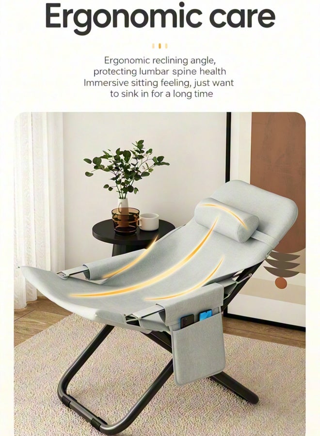 Lounge Chair Foldable Chairs with Footstool, Outdoor Lounge Chair  with Pillows & Armrest, 3-position Adjustable Lounge Chair with Storage Bag Armchair Foldable Chairs for Home, Office, Camping, Balcony, Bedroom - Image 4
