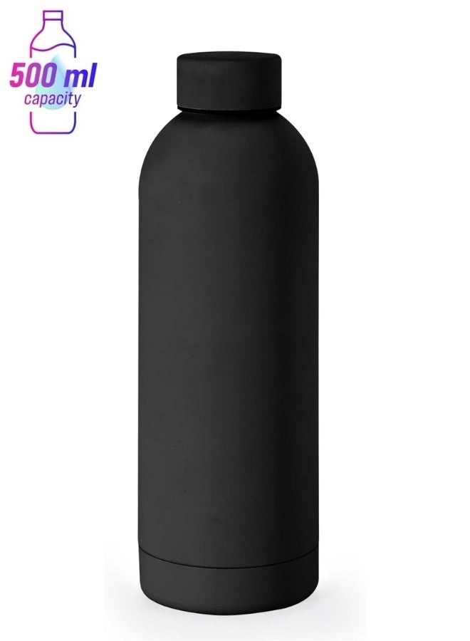 Vacuum Insulated Stainless Steel Water Bottle - 500ml, Keeps Hot and Cold Drinks Like Hot Chocolate and Iced Coffee, Leak Proof, Airtight, Portable, Perfect for Kitchen, Travel, Sports and Office - Luxury Black - Image 1