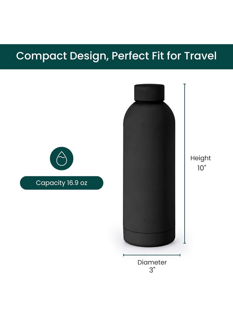 Vacuum Insulated Stainless Steel Water Bottle - 500ml, Keeps Hot and Cold Drinks Like Hot Chocolate and Iced Coffee, Leak Proof, Airtight, Portable, Perfect for Kitchen, Travel, Sports and Office - Luxury Black - Image 5