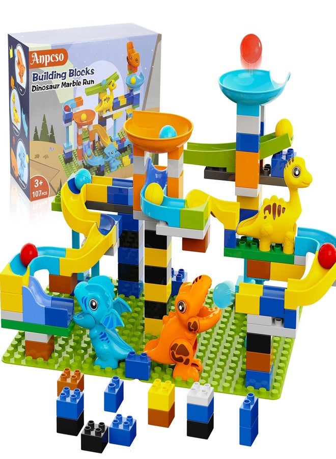Anpcso Marble Run Building Blocks, Dinosaurs Marble Track Toy Classic Large Bricks for 3 4 5 6 7 + Year Old Boys Girls Kids, Bricks Compatible with All Major Brands - Image 1