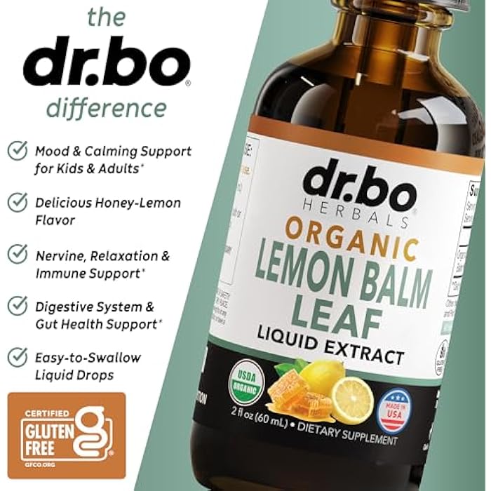 dr.bo Organic Lemon Balm Extract Tincture - Organic Lemon Balm Leaf Liquid Extract Drops Oil Melissa Officinalis, Calm Relaxation Tea Supplements - Vegan Liquid Drops Tincture Supplement, Kids & Adults 2oz - Image 4