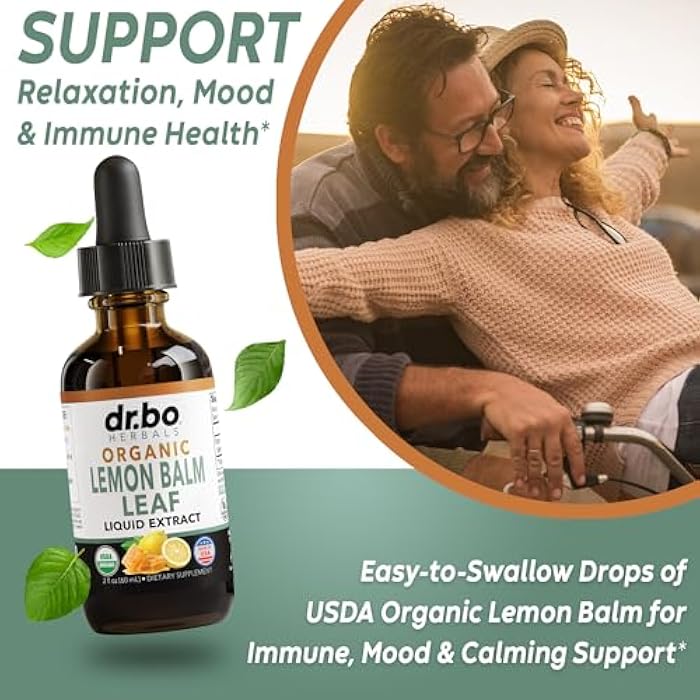 dr.bo Organic Lemon Balm Extract Tincture - Organic Lemon Balm Leaf Liquid Extract Drops Oil Melissa Officinalis, Calm Relaxation Tea Supplements - Vegan Liquid Drops Tincture Supplement, Kids & Adults 2oz - Image 3
