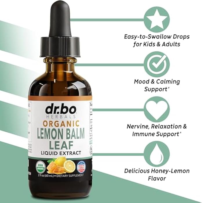 dr.bo Organic Lemon Balm Extract Tincture - Organic Lemon Balm Leaf Liquid Extract Drops Oil Melissa Officinalis, Calm Relaxation Tea Supplements - Vegan Liquid Drops Tincture Supplement, Kids & Adults 2oz - Image 2