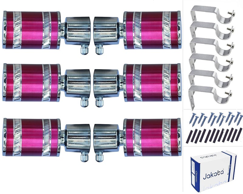 JAKABA Pink Finish Stainless Steel and Alloy Curtain Finials with Heavy Supports Pack of 12 Pcs Finials 6 Pcs Supports 6 Pcs Curtain Brackets SetHolders for WindowDoor JKB1513PK - Image 1