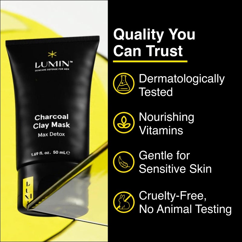 Lumin Charcoal Clay Mask for Men â€“ Kaolin & Bentonite Clay Face Mask, Deep-Cleansing Appearance for Smoother-Looking Skin & Refined Pores, Hydrating Skincare for All Skin Types, 50 mL - Image 3