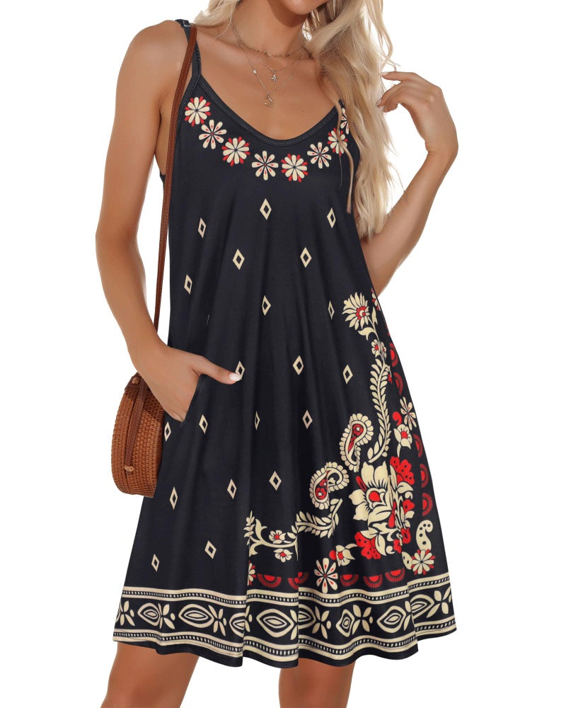 JOELLYUS Women Sundresses Summer Dresses Spaghetti Strap Dress Beach Cover Ups Backless Sundress (Black Boho Floral, L) - Image 2
