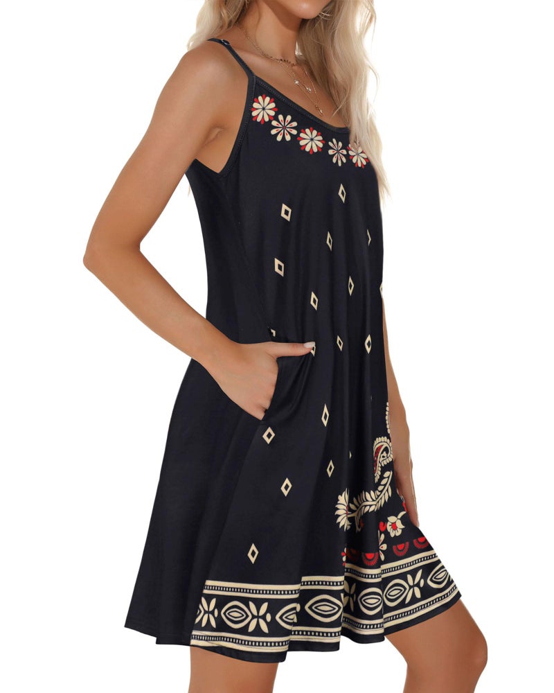 JOELLYUS Women Sundresses Summer Dresses Spaghetti Strap Dress Beach Cover Ups Backless Sundress (Black Boho Floral, L) - Image 4