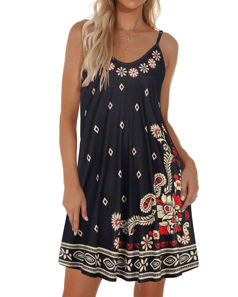 JOELLYUS Women Sundresses Summer Dresses Spaghetti Strap Dress Beach Cover Ups Backless Sundress (Black Boho Floral, L) - Image 3