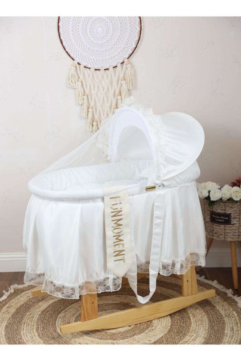 Moses basket bed with wooden rocking stand - Image 1