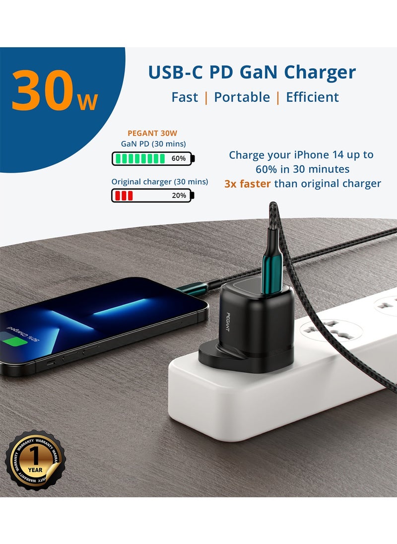 PEGANT 30W USB-C PD GaN Fast Charger Wall Adapter Plug Type C  - Image 2