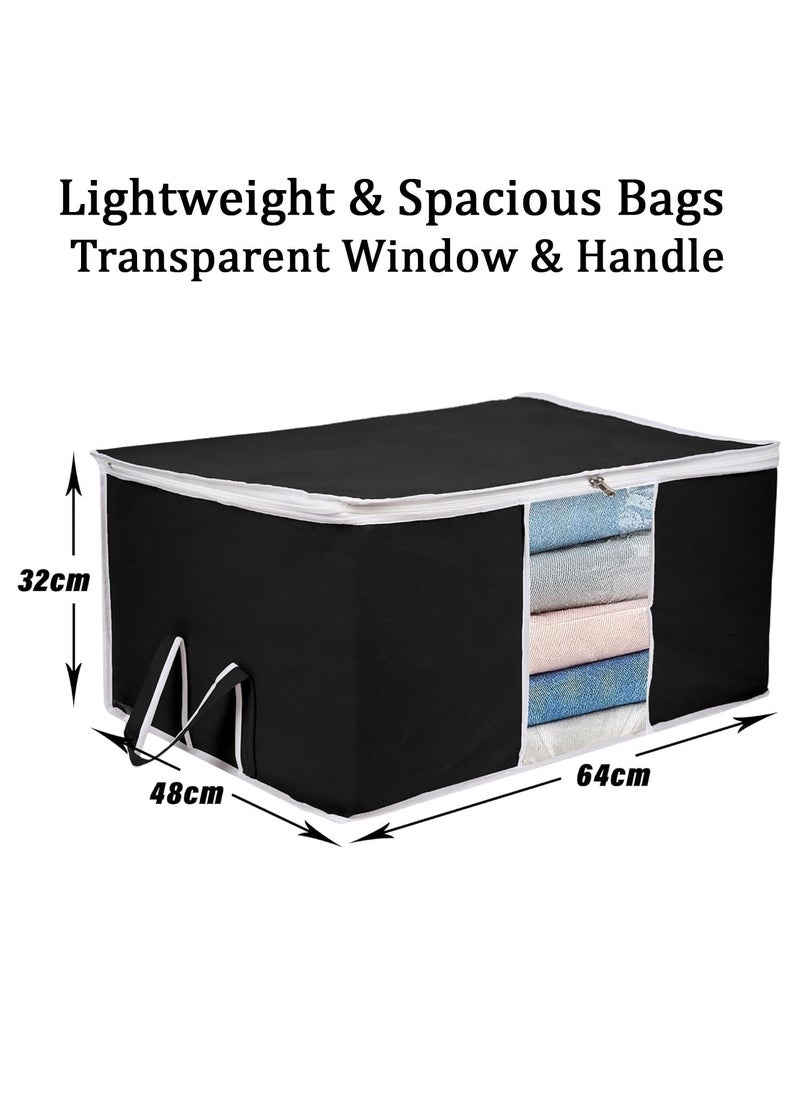 AARON INC AARON INC Blanket Cover Storage Bag Clothes Storage Organizer With Zipper Transparent Window Handle Duvet Cover Underbed Storage Bag Ideal for Comforters and Quilts Black Pack of 2  - Image 4