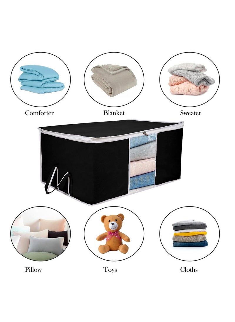 AARON INC AARON INC Blanket Cover Storage Bag Clothes Storage Organizer With Zipper Transparent Window Handle Duvet Cover Underbed Storage Bag Ideal for Comforters and Quilts Black Pack of 2  - Image 2