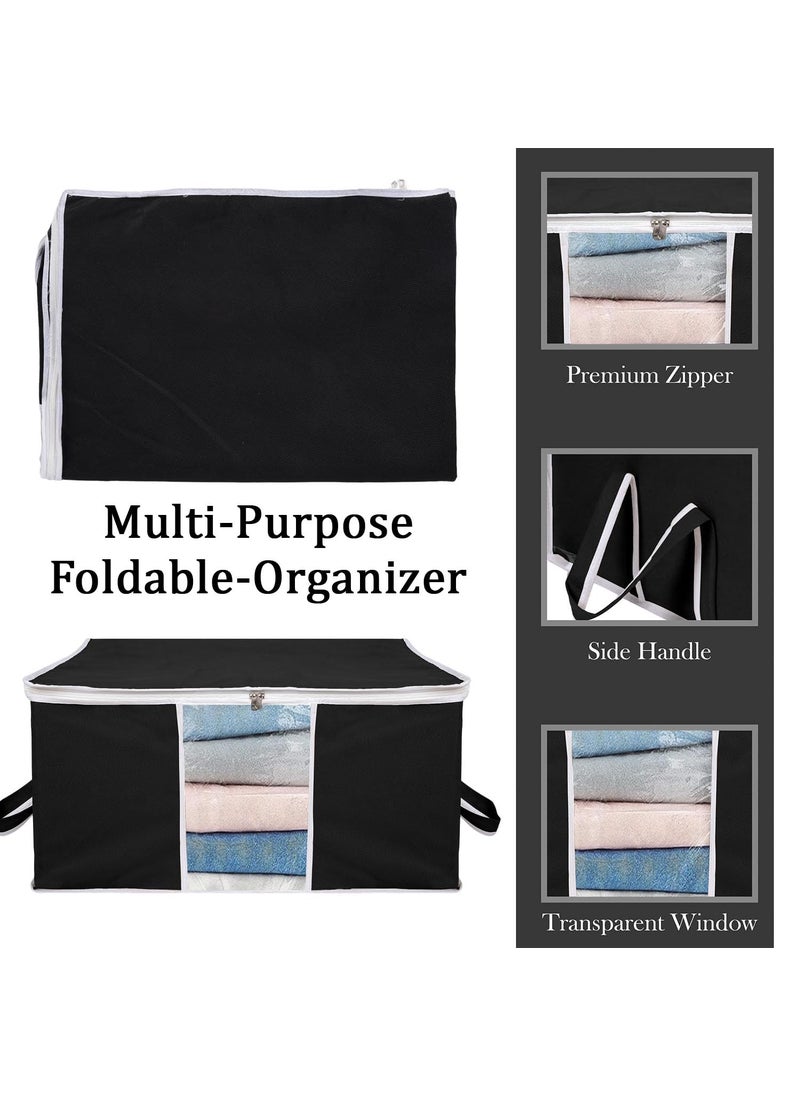 AARON INC AARON INC Blanket Cover Storage Bag Clothes Storage Organizer With Zipper Transparent Window Handle Duvet Cover Underbed Storage Bag Ideal for Comforters and Quilts Black Pack of 2  - Image 3
