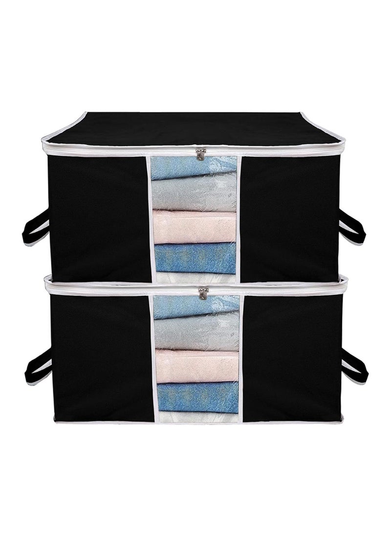 AARON INC AARON INC Blanket Cover Storage Bag Clothes Storage Organizer With Zipper Transparent Window Handle Duvet Cover Underbed Storage Bag Ideal for Comforters and Quilts Black Pack of 2  - Image 1